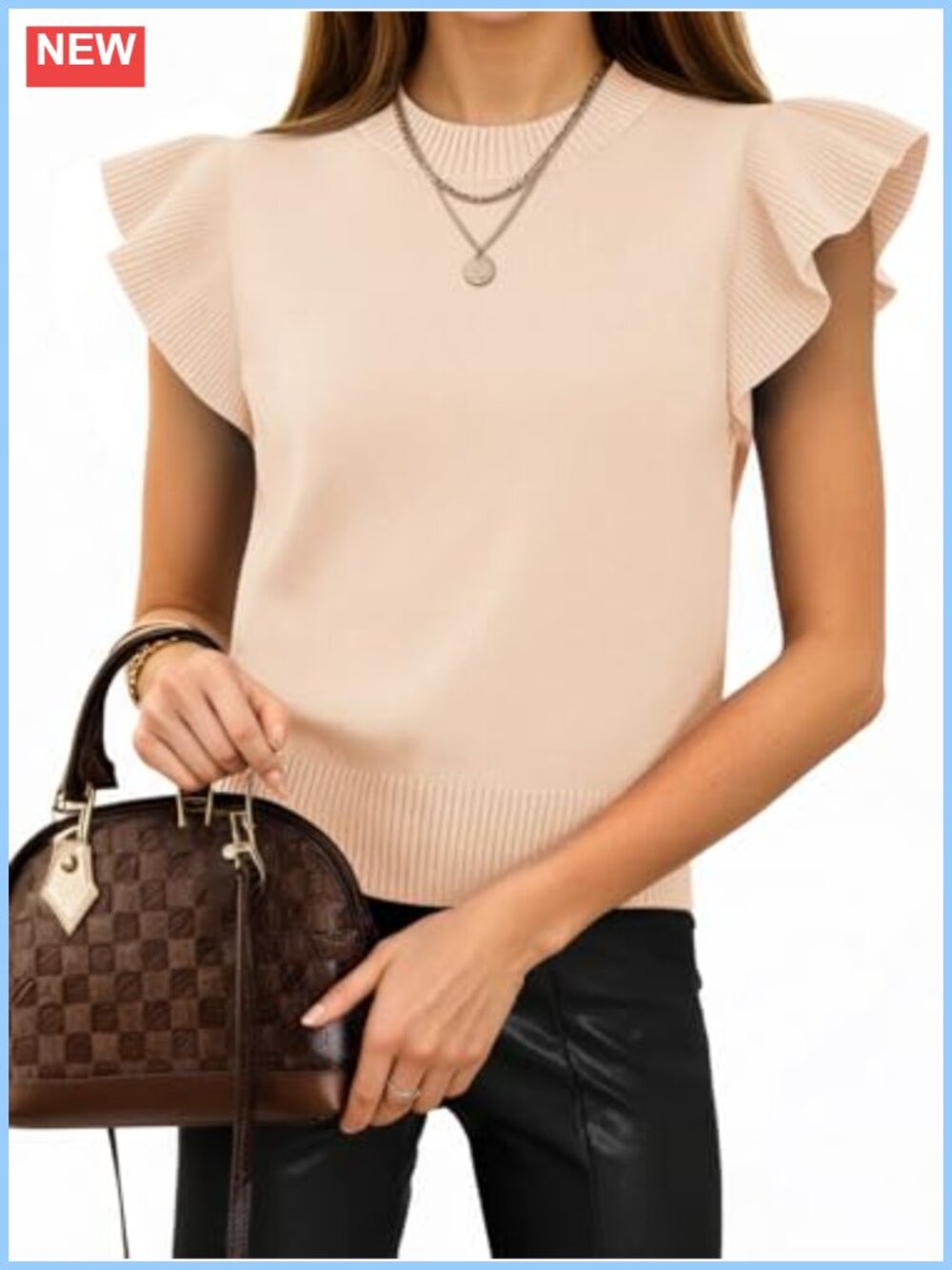 Ruffle Sleeve Cropped Sweater Ribbed Knit Blouse